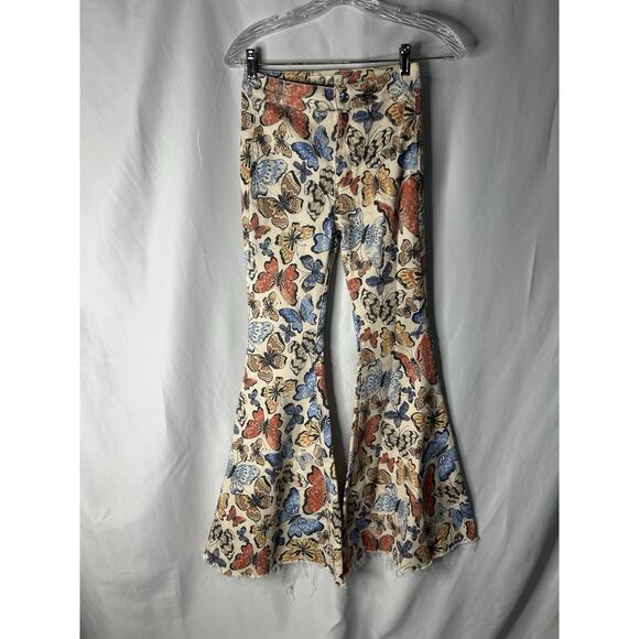 Free People Women Float On Flare Jeans Printed Butterflies Size 24 - Picture 14 of 16